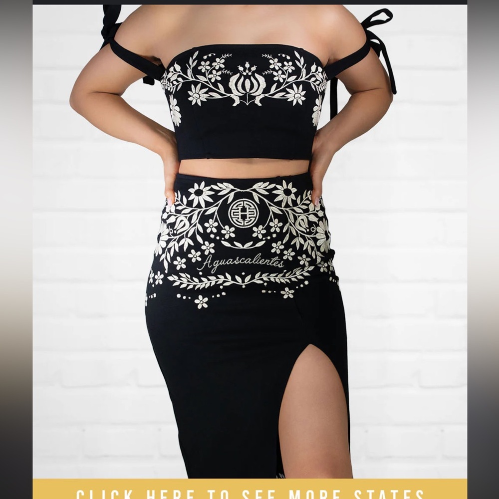 Elegant Black and White Embroidered Two Piece Set